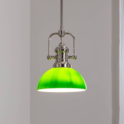 Hängeleuchte Platino, silber/grün, Glas, 1-flammig, E27 Platino Jupiter, dimmbar, chrom / silber, für Wohn- / Esszimmer, Metall, Pendelleuchte