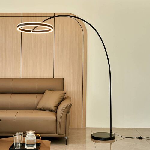Bogenlampe Yekta Lucande, dimmbar, schwarz, für Wohn- / Esszimmer, Metall, Design, Stehlampe