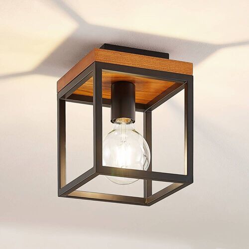 Deckenlampe Miravi Lindby, dimmbar, schwarz, für Wohn- / Esszimmer, Holz, Modern, Deckenlampe