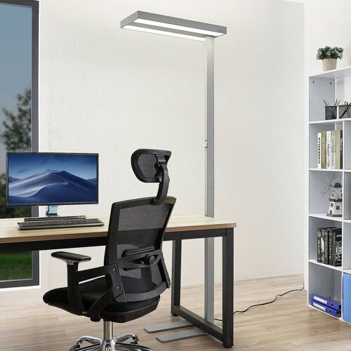 Stehlampe Logan Arcchio, dimmbar, alu / grau / zink, für Arbeitszimmer / Büro, Aluminium, Modern