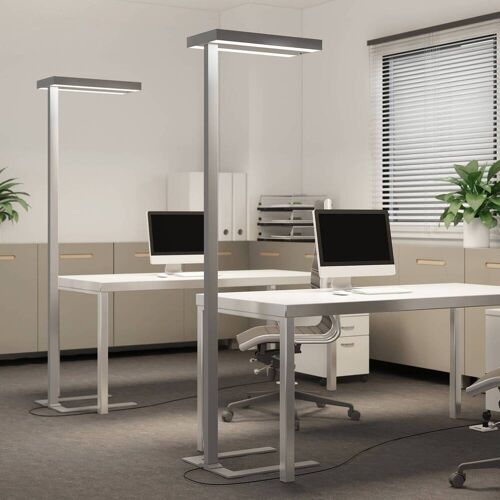 Stehlampe Logan Arcchio, dimmbar, alu / grau / zink, für Arbeitszimmer / Büro, Aluminium, Modern