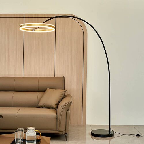 Bogenlampe Yekta Lucande, dimmbar, schwarz, für Wohn- / Esszimmer, Metall, Design, Stehlampe