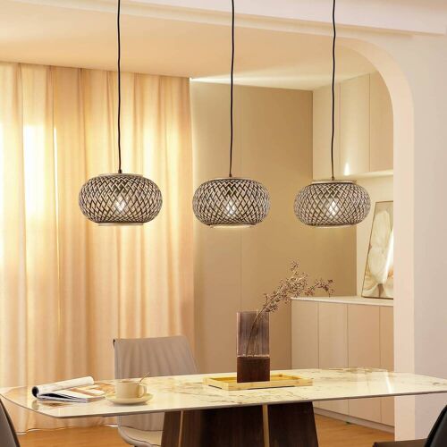 Hängelampe Nerys Lindby, dimmbar, Holz dunkel, für Wohn- / Esszimmer, Holz, Landhaus / Rustikal, Pendelleuchte