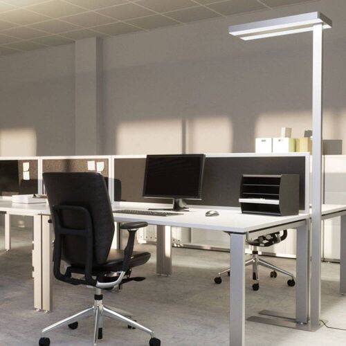 Stehlampe Logan Arcchio, dimmbar, alu / grau / zink, für Arbeitszimmer / Büro, Aluminium, Modern