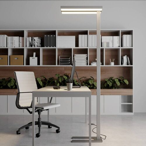 Stehlampe Logan Arcchio, dimmbar, alu / grau / zink, für Arbeitszimmer / Büro, Aluminium, Modern