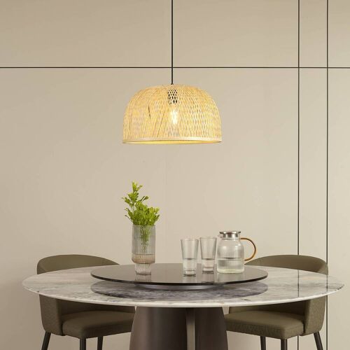 Hängelampe Dabila Lindby, dimmbar, Holz hell, für Wohn- / Esszimmer, Bambus, Landhaus / Rustikal, Pendelleuchte