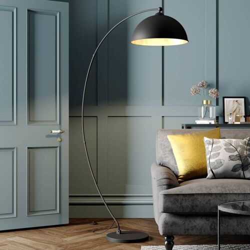 Bogenlampe Jonera Lindby, schwarz, für Wohn- / Esszimmer, Metall, Junges Wohnen, Stehlampe