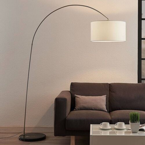 Bogenlampe Belinda Lindby, weiß / opal, für Wohn- / Esszimmer, Textil / Stoff / Seide, Modern, Stehlampe