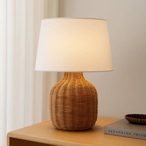Nachttischlampe Lirenda Lindby, weiß / opal, für Wohn- / Esszimmer, Holz, Skandinavisch, Tischlampe