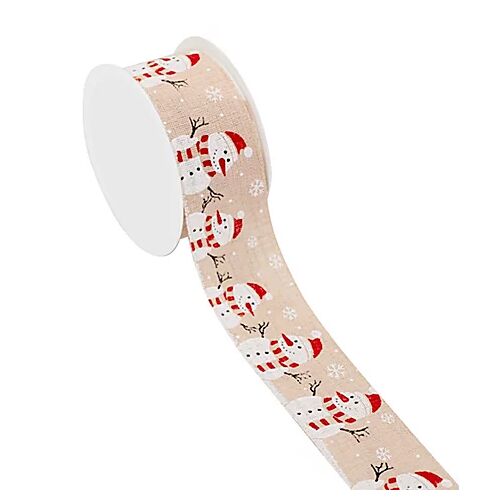 Stoffband in Leinenoptik "Schneemann", braun-rot, 40 mm, 5 m