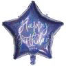 Folienballon "Stern - Happy Birthday", blau, 40 cm Ø