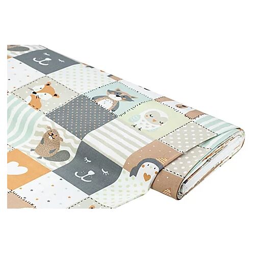 Bio-Baumwollstoff "Tiere Patchwork", grau-color