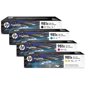 HP Tinten-Set 981x (Cyan, Magenta, Yellow, Schwarz) für PageWide 556 / 586, 1x 11.000 und 3x 10.000 Seiten