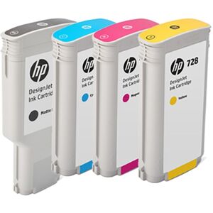 HP Tinten-Set CMYMk Nr. 728 für Designjet T730 T830 Cyan Magenta Yellow Schwarz Tinte Multipack 4-Pack 4er Set, 4x 130ml