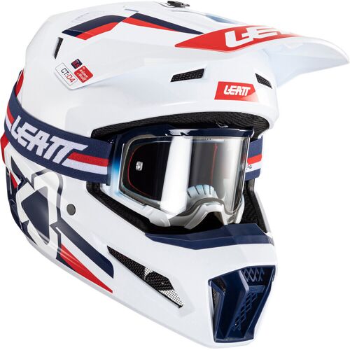 Leatt 3.5 V24 Logo Motocross Helm mit Brille – Weiss Rot Blau – M – unisex