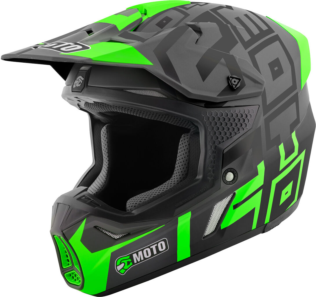 FC-Moto Merkur Flex Motocross Helm - Schwarz Grau Grün - M - unisex