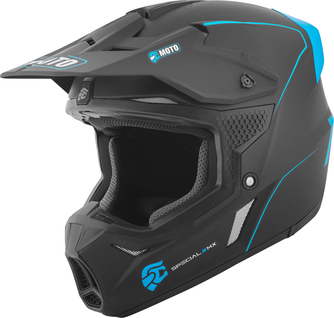 FC-Moto Merkur Straight Motocross Helm - Schwarz Blau - L - unisex