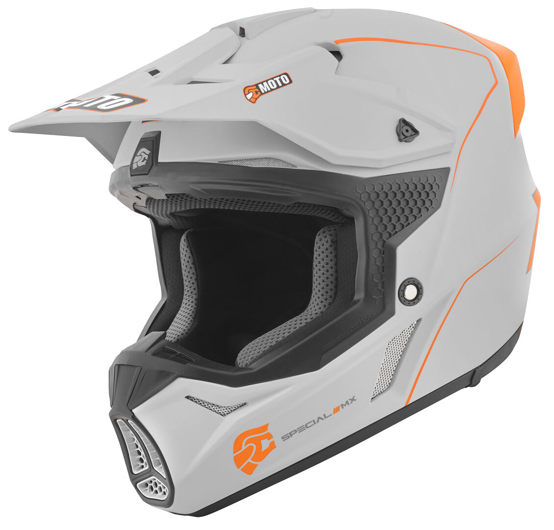 FC-Moto Merkur Straight Motocross Helm - Grau Orange - L - unisex