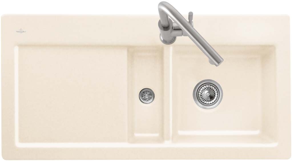 Villeroy und Boch Villeroy & Boch Subway Einbauspüle 677001FU links, mit Ablaufgarnitur und Handbetätigung, Ivory