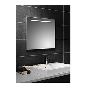 Premium LED-Leuchtspiegel 60x60cm 1 Streifen oben satiniert, Schalter seitl.