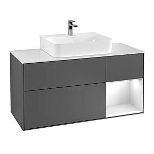 Villeroy und Boch Finion Waschtischunterschrank G172PDGF 120cm, Abdeckplatte black matt, Emotion, Regal rechts Black matt lacquer, Glossy white lacquer