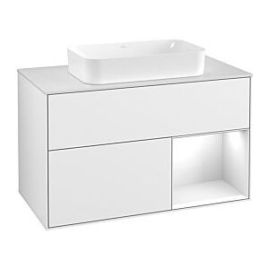 Villeroy und Boch Finion Waschtischunterschrank F251GFGF 100x60,3cm, Abdeckplatte white matt, Regal rechts Glossy white lacquer, Glossy white lacquer