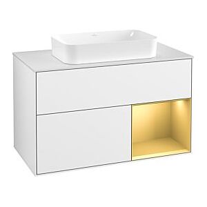 Villeroy und Boch Finion Waschtischunterschrank F661HFGF 100x60,3x50,1cm, Regal rechts Gold matt, Glossy white lacquer