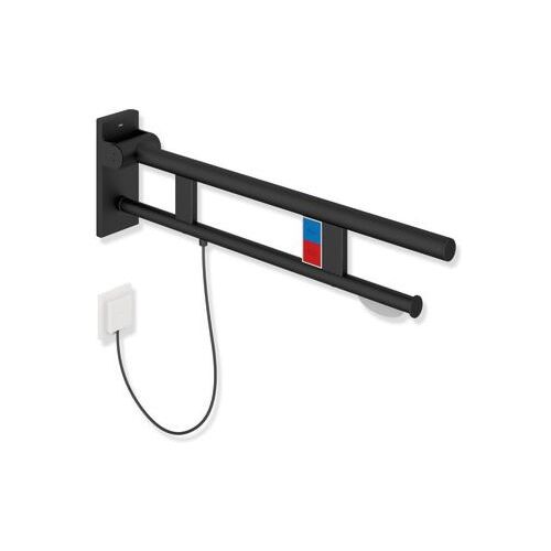 Hewi System 900 Stützklappgriff 900.50.13760DC Ausladung 900 mm, Edelstahl pulverbeschichtet schwarz tiefmatt, links
