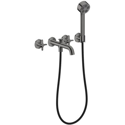 Hansgrohe AXOR One 3-Loch Wannenarmatur 48443330 Unterputz, Ausladung 220mm, mit Handbrause, mit Kreuzgriff, polished black chrome Hansgrohe AXOR One 3-Loch Wannenarmatur 48443330 Unterputz, Ausladung 220mm, mit Handbrause, mit Kreuzgriff, polished black chrome