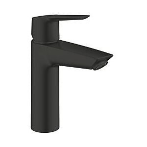 Grohe Start Waschtischarmatur M-Size 235752432 schwarz matt, glatter Körper mit Push-open Ablaufgarnitur 1 1/4