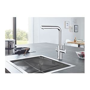 Grohe Blue Home Küchenarmatur 31539000 Chrom, L-Auslauf-Starter Kit, herausziehbarer Mousseurauslauf