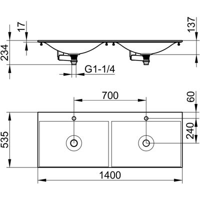 KEUCO Edition 11 Doppelwaschtisch - 1400 x 538 mm - Weiß seidenmatt KEUCO Edition 11 Doppelwaschtisch - 1400 x 538 mm - Weiß seidenmatt