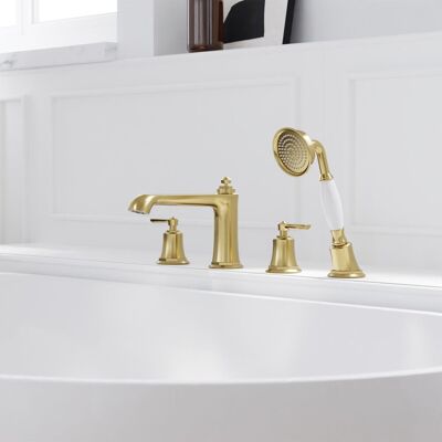 Steinberg Brushed Gold Badewannenmischer - 4-Loch, 205mm Ausladung - Wannenmontage Steinberg Brushed Gold Badewannenmischer - 4-Loch, 205mm Ausladung - Wannenmontage