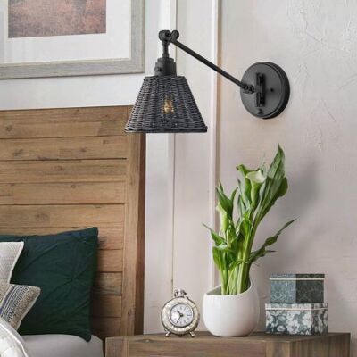 Elstead Lighting Arti 1 Wandleuchte Schwarz Rattanschirm schwarz Elstead Lighting Arti 1 Wandleuchte Schwarz Rattanschirm schwarz