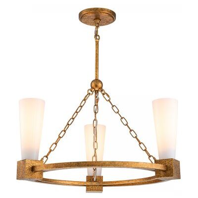 Elstead Lighting Kristy Kronleuchter 3-flammig Antik Gold Opalglas Elstead Lighting Kristy Kronleuchter 3-flammig Antik Gold Opalglas