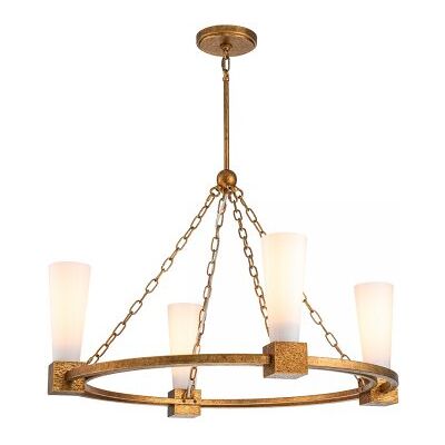 Elstead Lighting Kristy Kronleuchter 4-flammig Antik Gold Opalglas Elstead Lighting Kristy Kronleuchter 4-flammig Antik Gold Opalglas