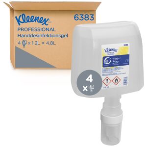 Kimberly Clark Professional KLEENEX® Händedesinfektionsgel, parfümfrei, farblos, 1200 ml, Unparfümiertes Desinfektionsmittel auf Alkoholbasis, 1 Karton = 4 Kassetten à 1200 ml, Nachfüllpackung MHD 06/2024