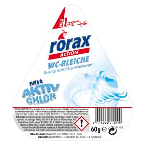 Rex rorax WC-Bleiche, mit Aktiv Chlor, Beseitigt hartnäckige Verfärbungen, 60 g - Packung