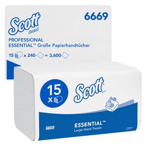 Kimberly Clark Professional SCOTT® Essential™ Handtuchpapier, 1-lagig, 31,5 x 20 cm, Weiße Papierhandtücher mit Interfold-Falzung, 1 Karton = 15 Packungen à 240 Tücher = 3600 Tücher