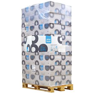 onobon Papierhandtücher, 25 x 23 cm, 2-lagig, hochweiß, Recycling Handtuchpapier mit ZickZack(V)-Falzung, 1 Palette = 32 Kartons à 20 Packungen
