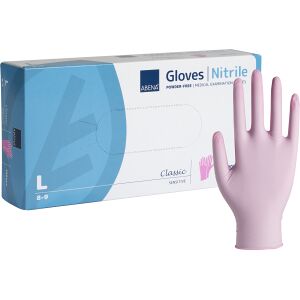 ABENA® Sensitive Nitril Einweghandschuhe, pink, Unsterile, puderfreie Einmalhandschuhe mit Rollrand, 1 Packung = 100 Stück, Größe L