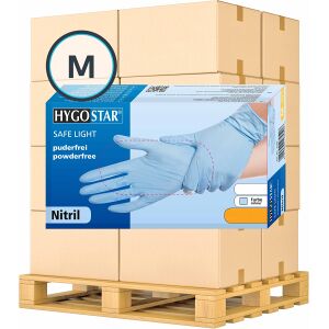 Franz Mensch GmbH HYGOSTAR® Nitrilhandschuhe Safe Light, puderfrei, blau, Einweghandschuh ist sehr komfortabel und elastisch, mit Rollrand, 1 Palette = 1080 Packungen à 100 Stück, Größe M