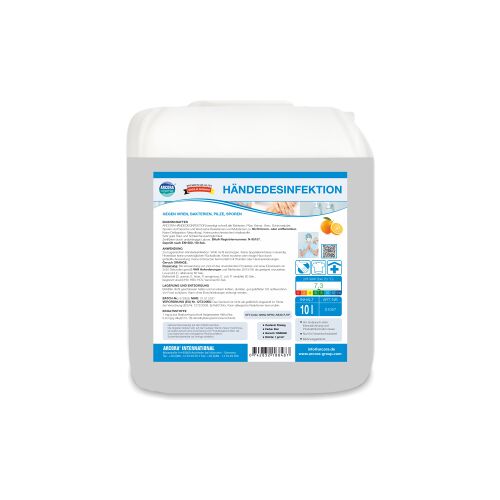 ARCORA International GmbH Arcora Händedesinfektion mit Orangenduft, Nicht reizendes Desinfektionsmittel zur hygienischen Händedesinfektion, 10 Liter – Kanister