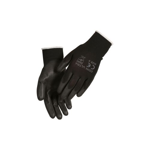 Abena Re-Seller GmbH ABENA® Odin Ultra Black Arbeitshandschuhe, PU-Handschuhe, Halbgetauchte PU-Handschuhe für einen guten Griff, 1 Packung = 12 Paar, Größe 10