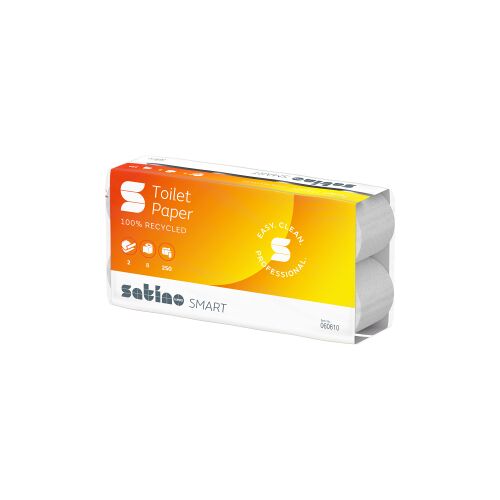 WEPA Professional GmbH Satino smart Toilettenpapier, weiß, 9,5 x 11 cm, MT1-kompatibel, Kleinrollen 2-lagig aus 100 % Recyclingpapier, 1 Paket = 8 Packungen x 8 Rollen à 250 Blatt