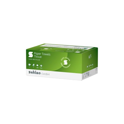 WEPA Professional GmbH Satino comfort Handtuchpapier, V-Falz, PT3-kompatibel, 2-lagige Papierhandtücher aus 100% Recycling-Material, 1 Karton = 20 Packungen à 160 Blatt, Farbe: grün