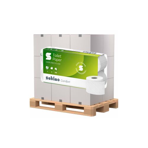 WEPA Professional GmbH Satino comfort Kleinrollen Toilettenpapier, hochweiß, MT1, Saugstarkes 3-lagiges Klopapier aus Recycling-Material, 1 Palette = 18 Pakete à 9 Packungen