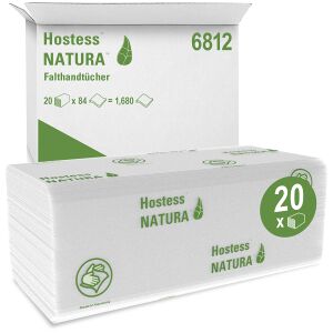 Kimberly Clark Professional HOSTESS* Natura Handtücher, 2-lagig, groß, Weiße Papierhandtücher aus 100% Recyclingmaterial, 25 x 50 cm, 1 Paket = 20 Päckchen à 84 Tücher = 1680 Tücher