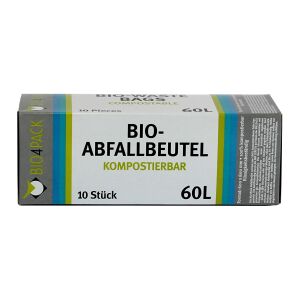 Bio4pack GmbH Bio4Pack Abfallbeutel 100% kompostierbar, 60 Liter, Format: 600 x 800 mm, Stärke: 30 my, 10 Stück pro Faltschachtel (Rolle)