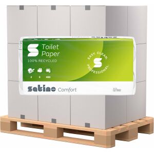 WEPA Professional GmbH Satino comfort Toilettenpapier Kleinrollen, MT1-kompatibel, Klopapier 2-lagig aus 100% Recycling-Material, 1 Palette = 30 Pakete = 1440 Rollen à 400 Blatt